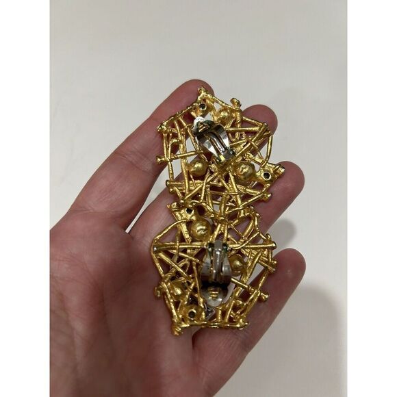 Vintage CRAFT High End Designer Crystal & Faux Pearl Big Clip on Earrings. Used. - Picture 7 of 9
